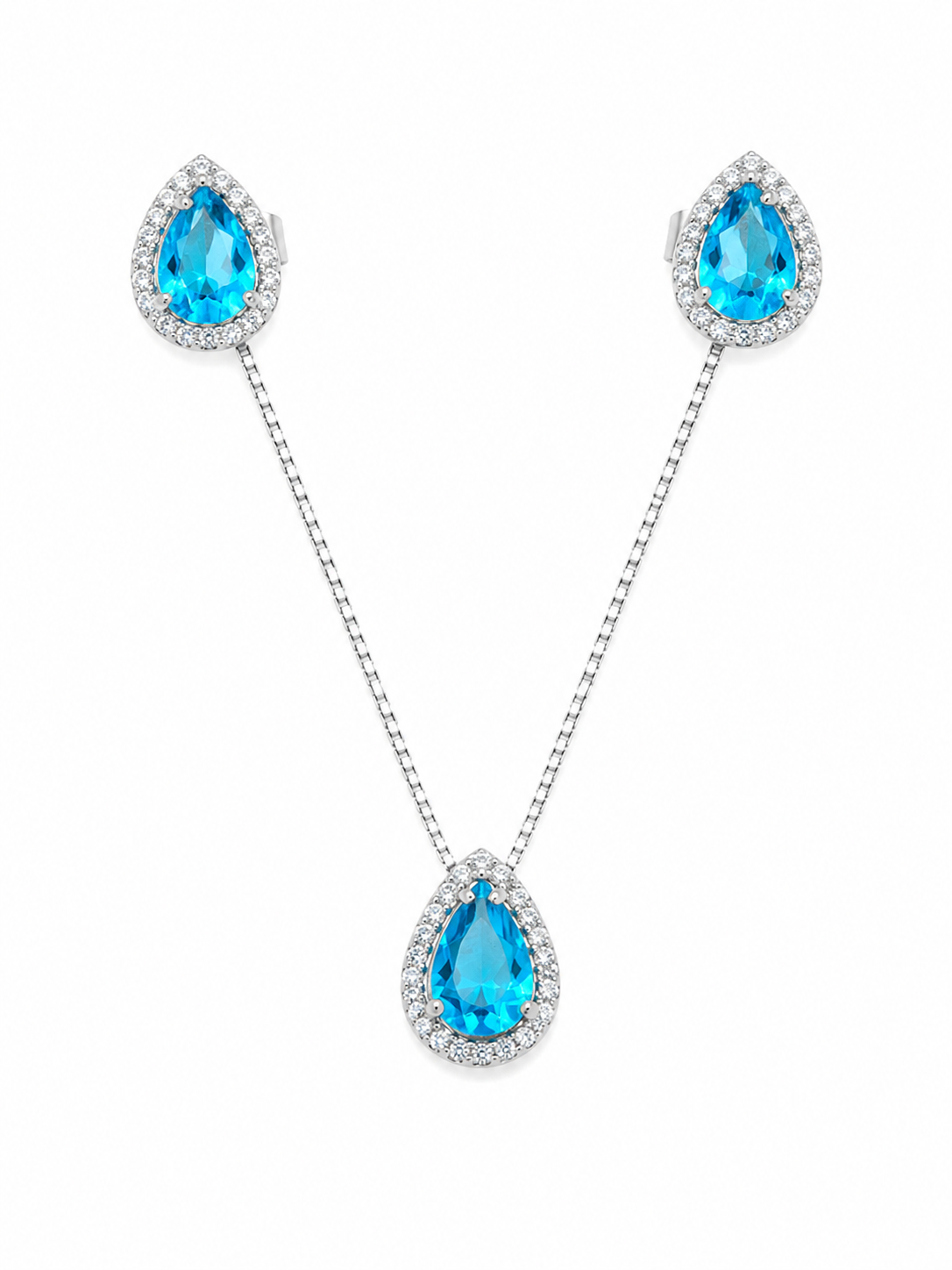 Conjunto Prata Gota Azul