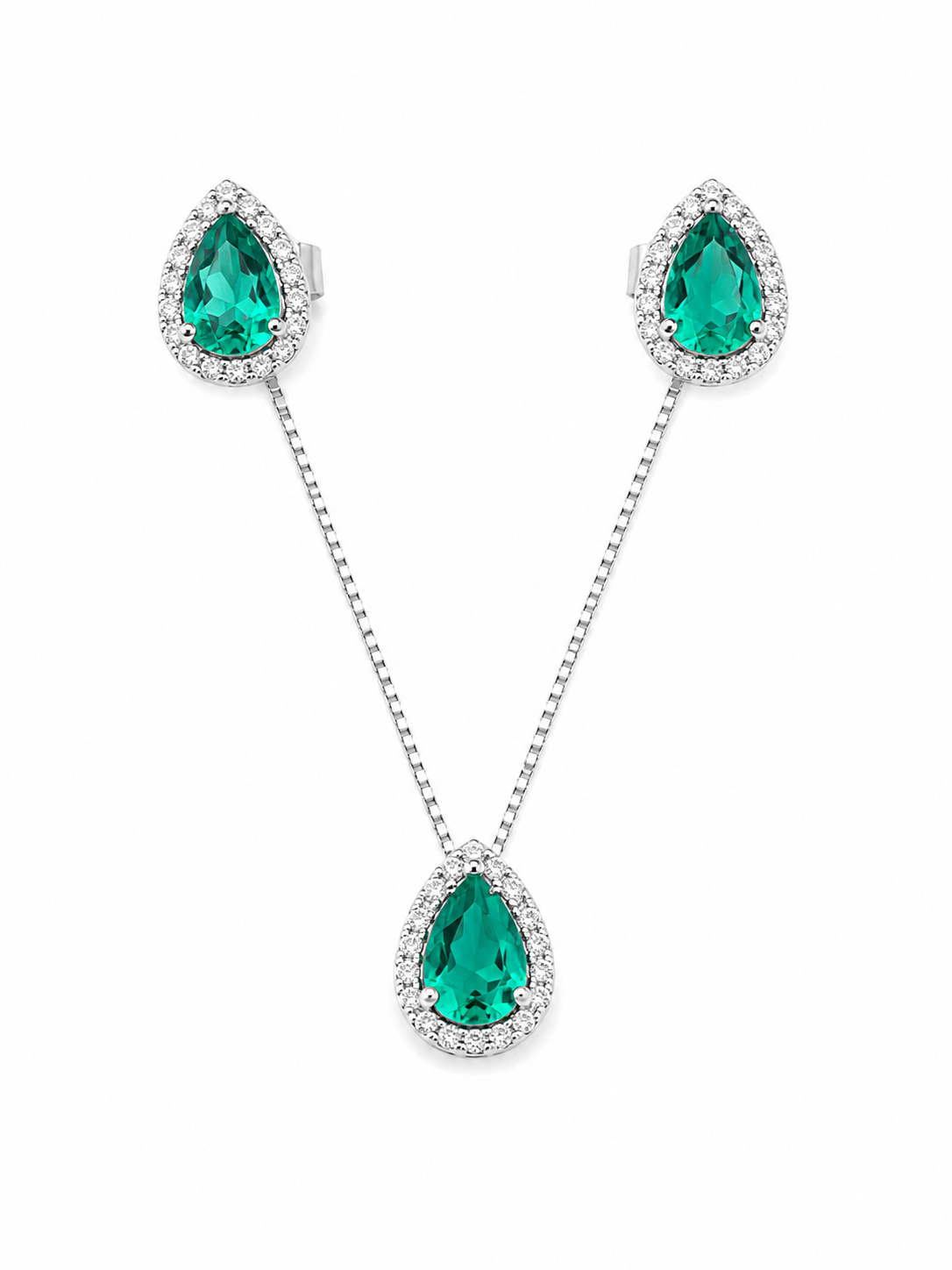 Conjunto Prata Gota Verde