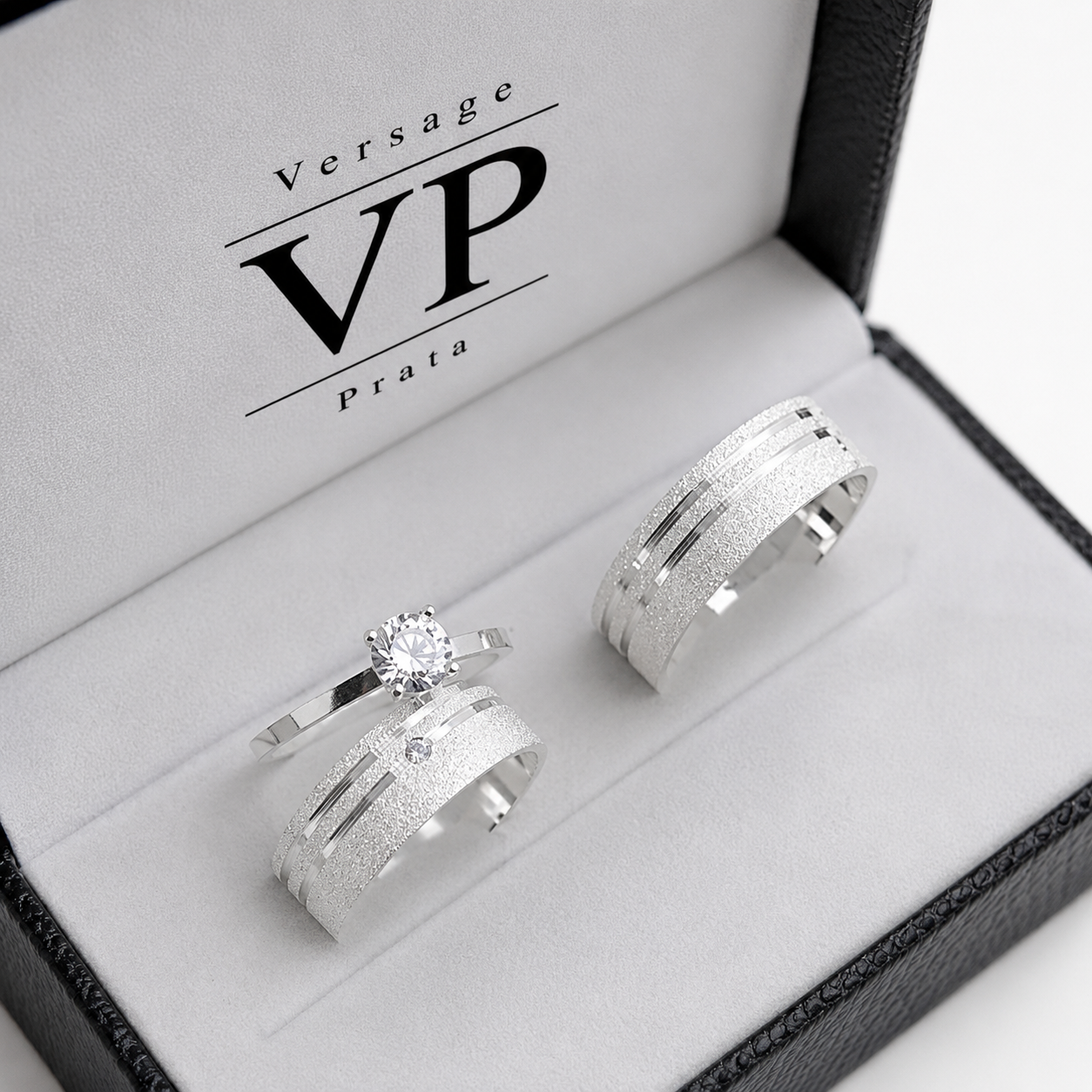 Aliança Prata Diamantada com Frisos – 7mm ( sob encomenda)