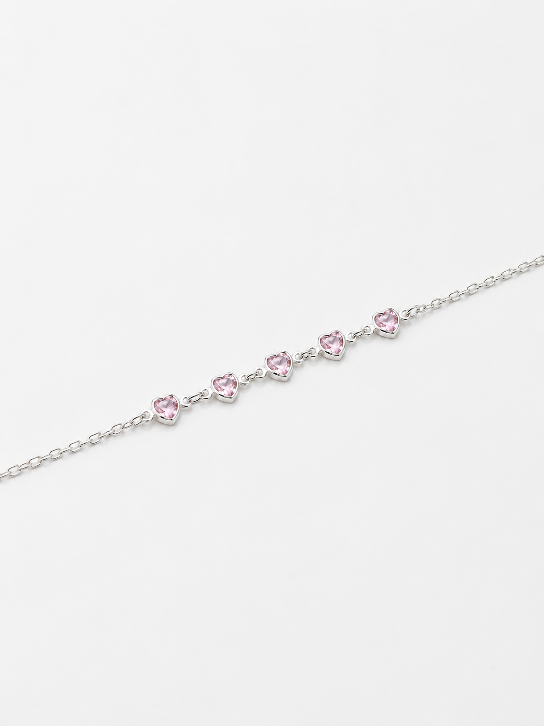 Pulseira Coração Rosa Prata 925