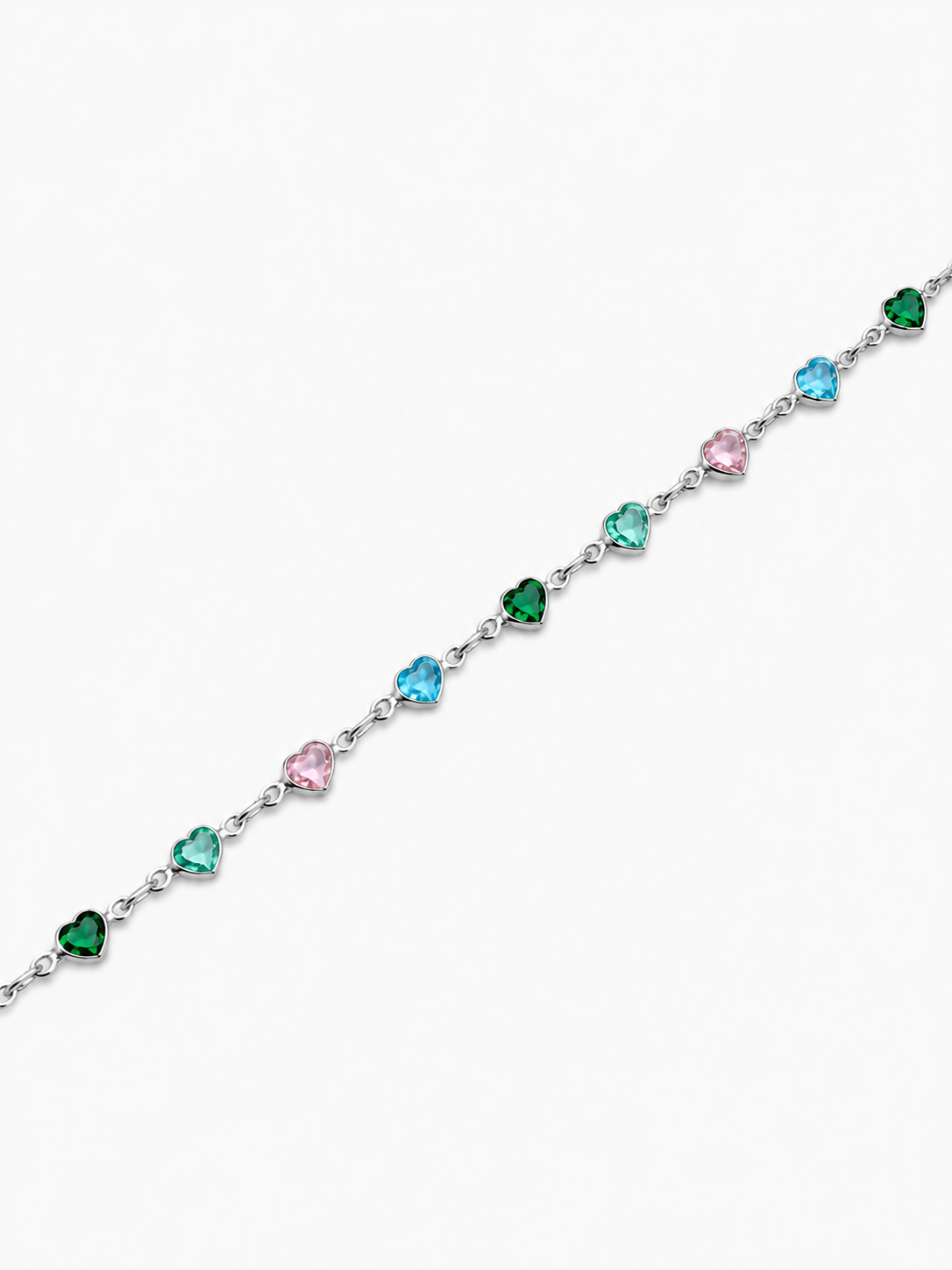 Pulseira Corações Coloridos Prata
